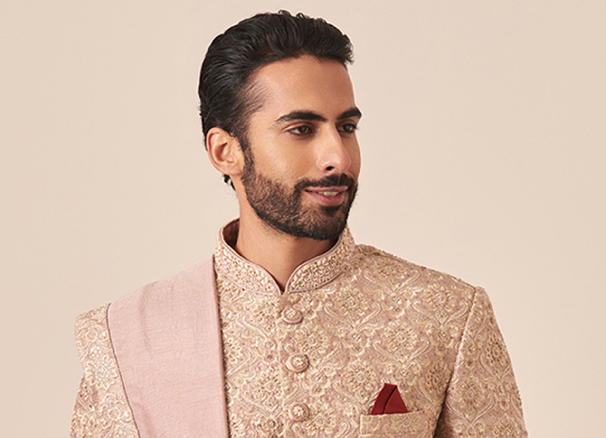 Twamev Men Lilac Silk Zardosi Jaal Embroidered Sherwani