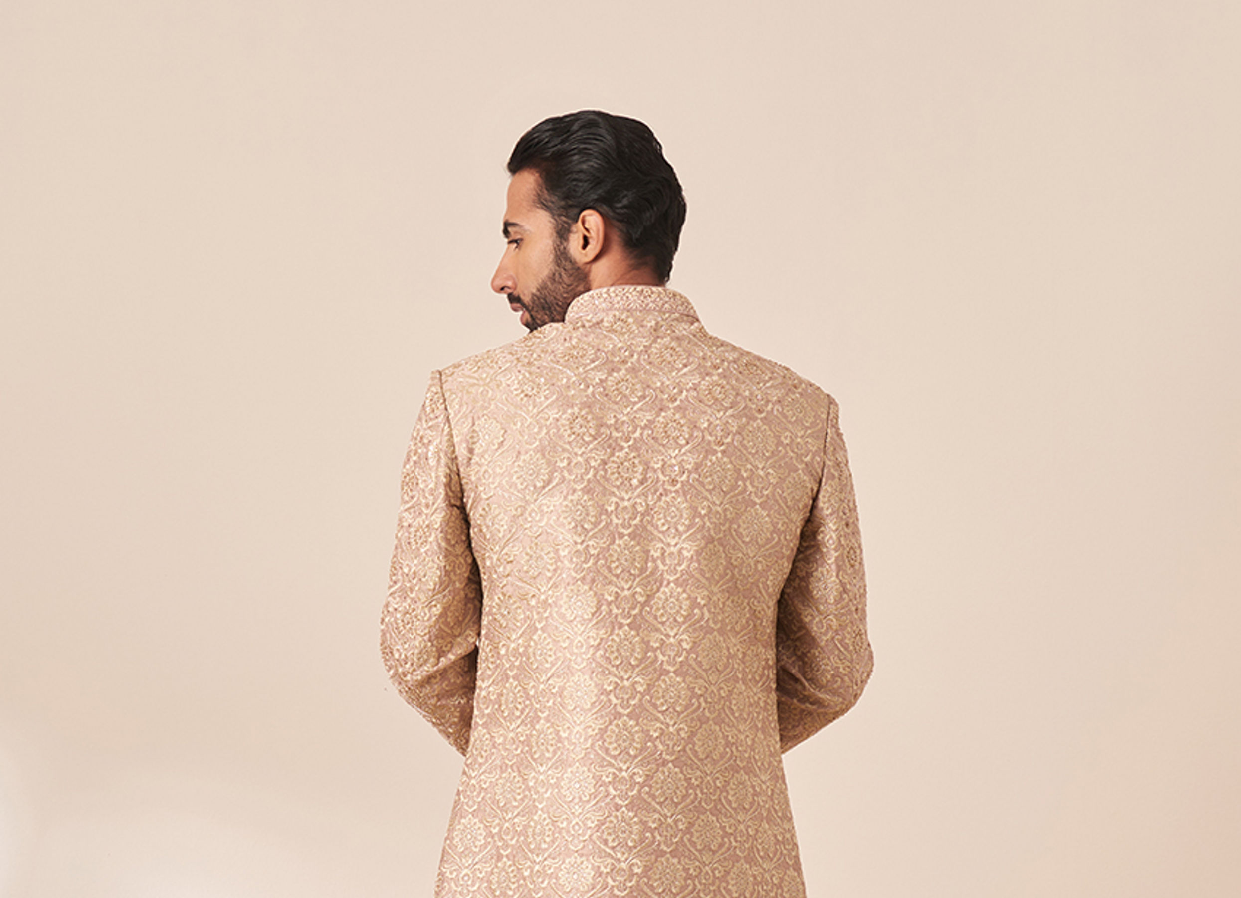 Twamev Men Lilac Silk Zardosi Jaal Embroidered Sherwani