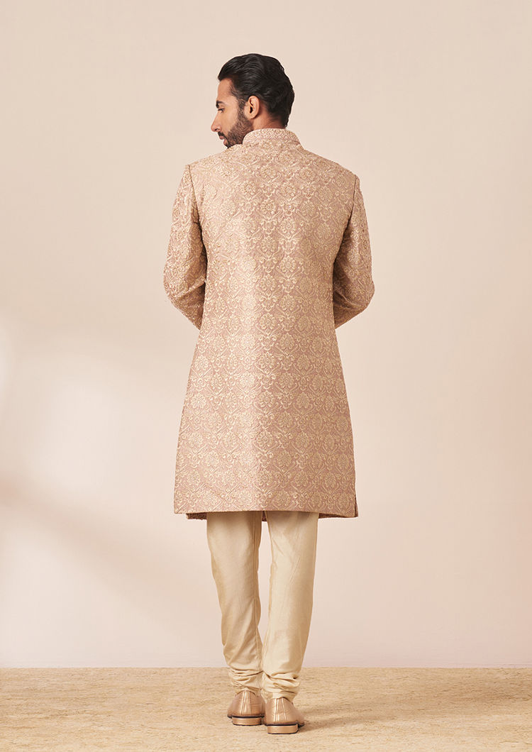 Twamev Men Lilac All Over Work Sherwani with Dupatta