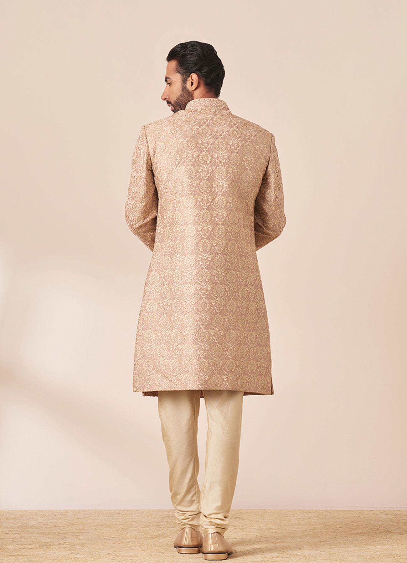 Twamev Men Lilac Silk Zardosi Jaal Embroidered Sherwani