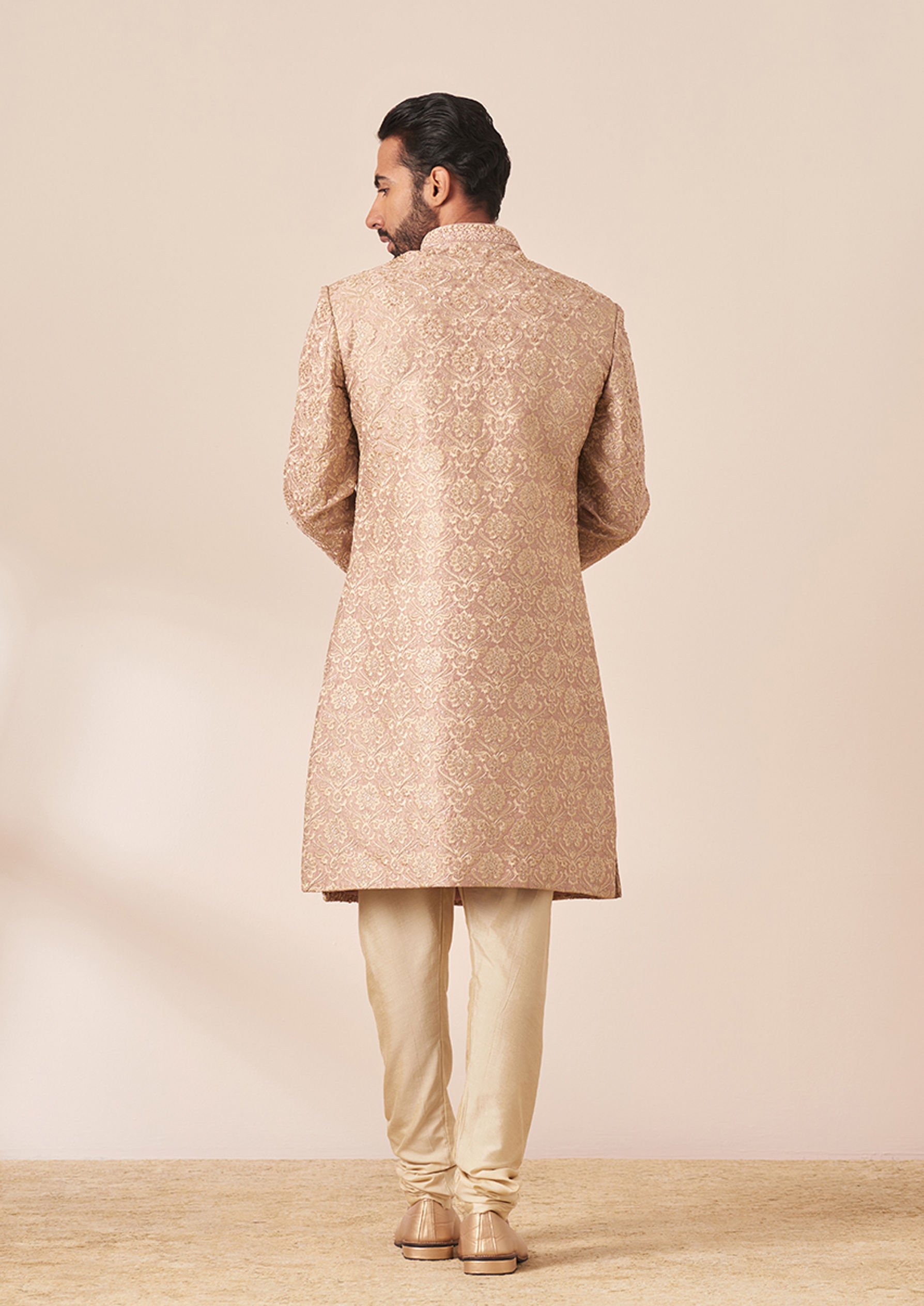 Twamev Men Lilac All Over Work Sherwani with Dupatta