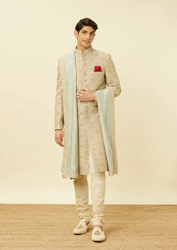 Twamev Men Pista Green Suave Sherwani