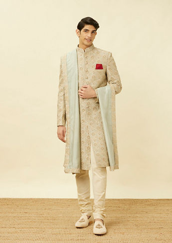 alt message - Twamev Men Pista Green Suave Sherwani image number 2