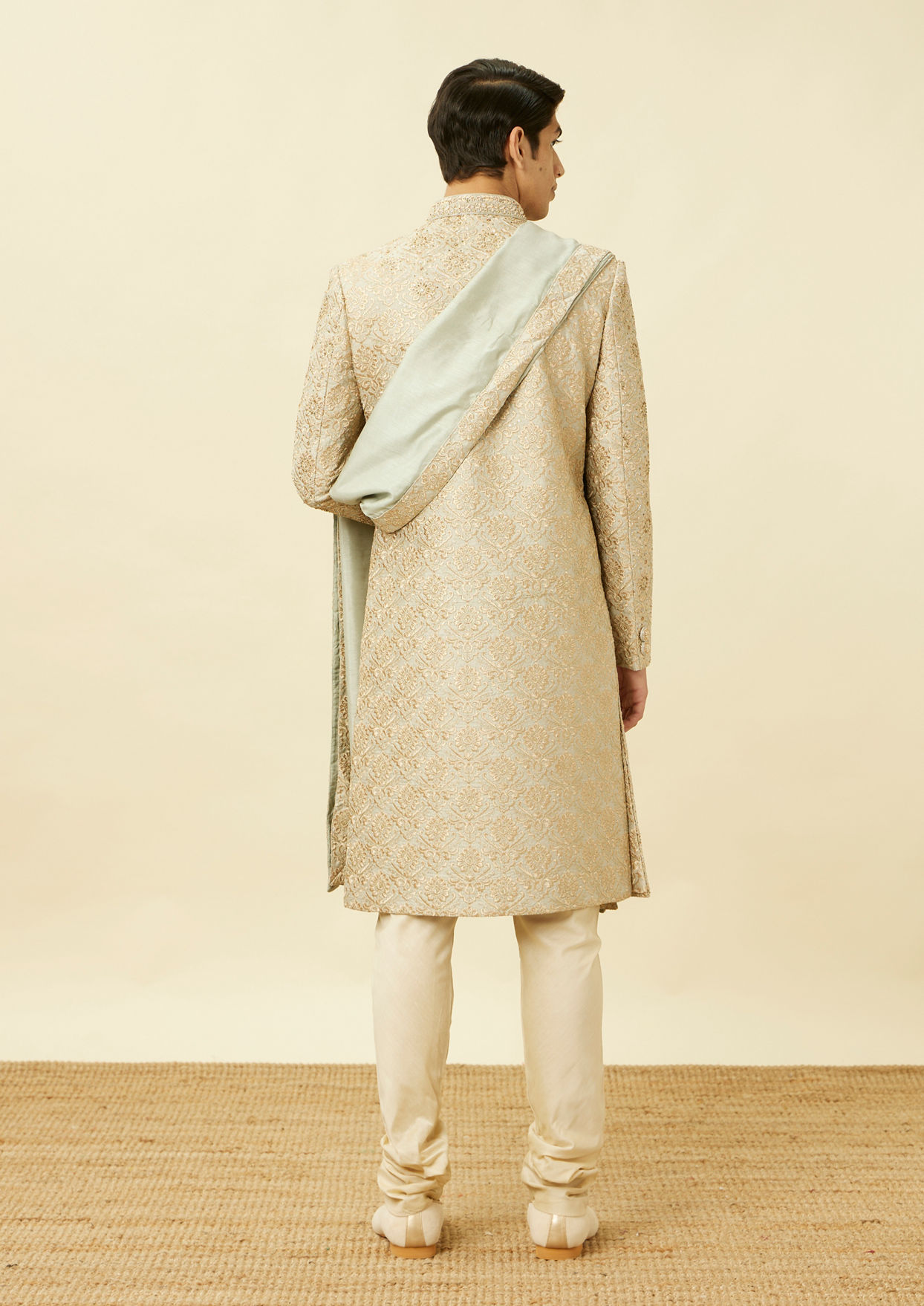 alt message - Twamev Men Pista Green Suave Sherwani image number 3