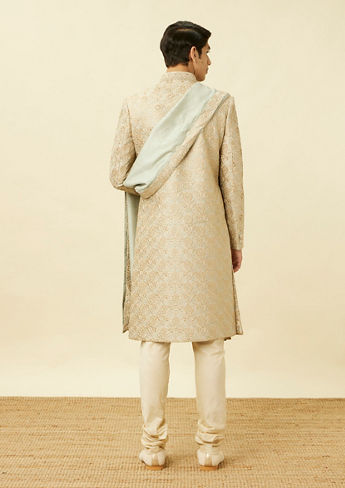 alt message - Twamev Men Pista Green Suave Sherwani image number 3