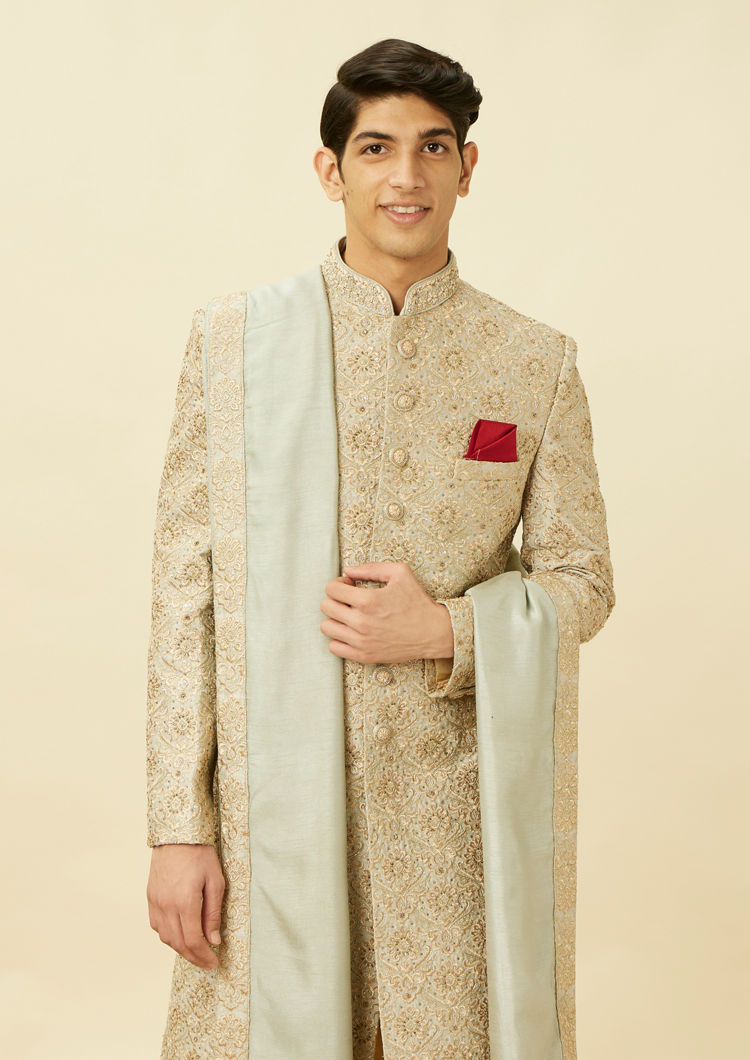 alt message - Twamev Men Pista Green Suave Sherwani image number 0