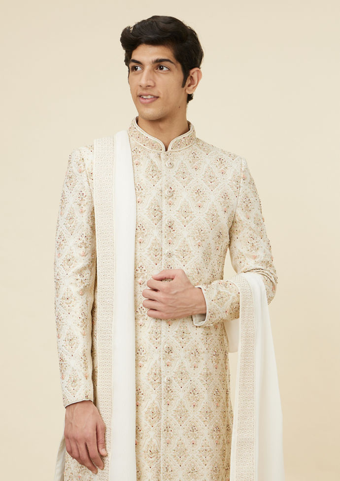 alt message - Twamev Men Timeless Beige Sherwani image number 0