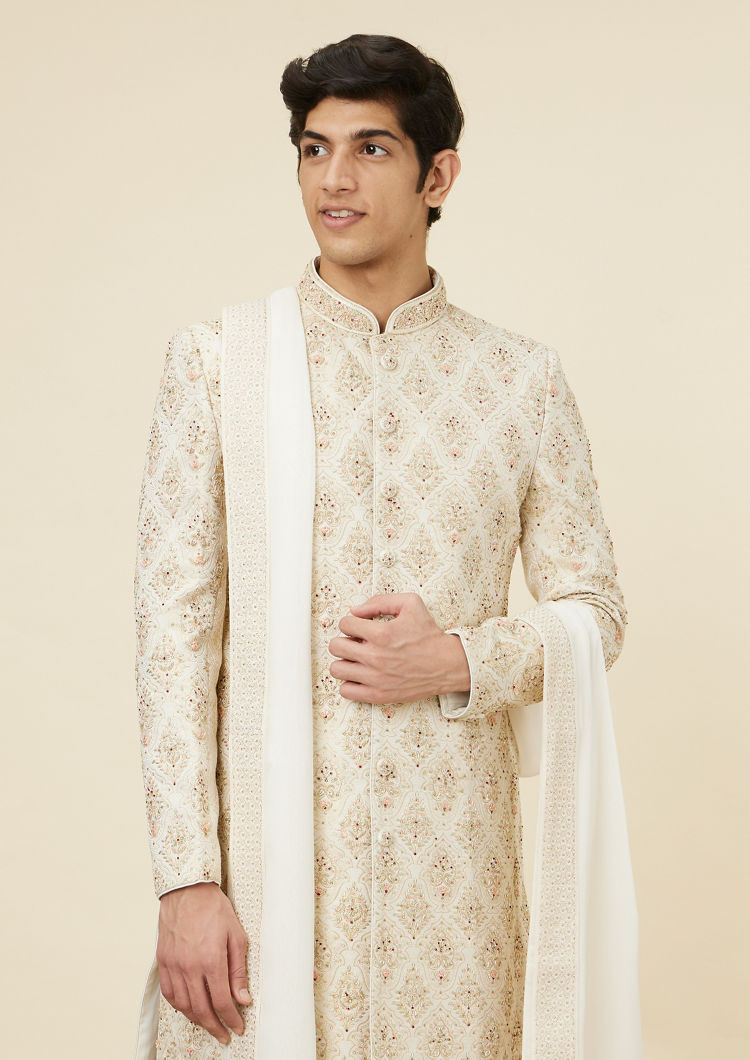 alt message - Twamev Men Timeless Beige Sherwani image number 0