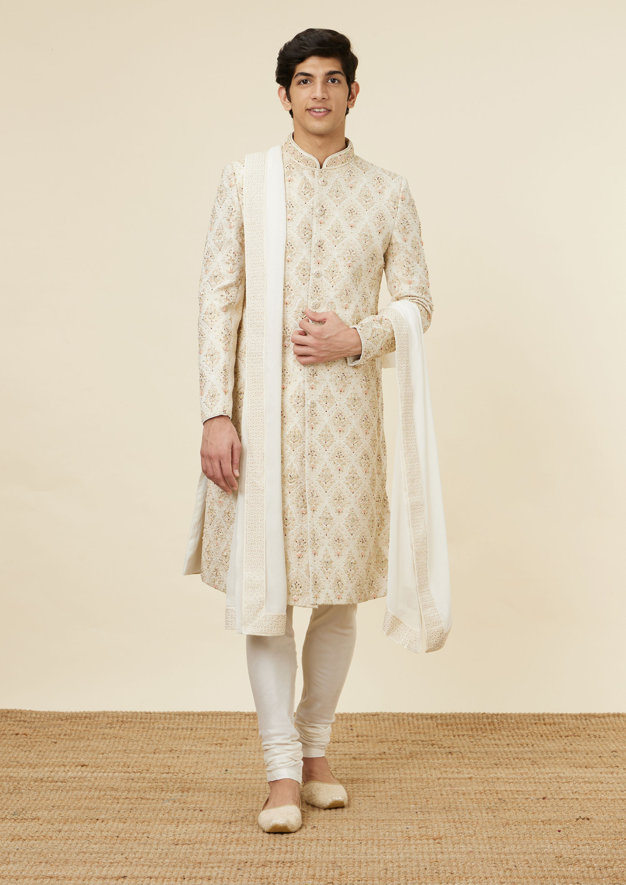 alt message - Twamev Men Timeless Beige Sherwani image number 2