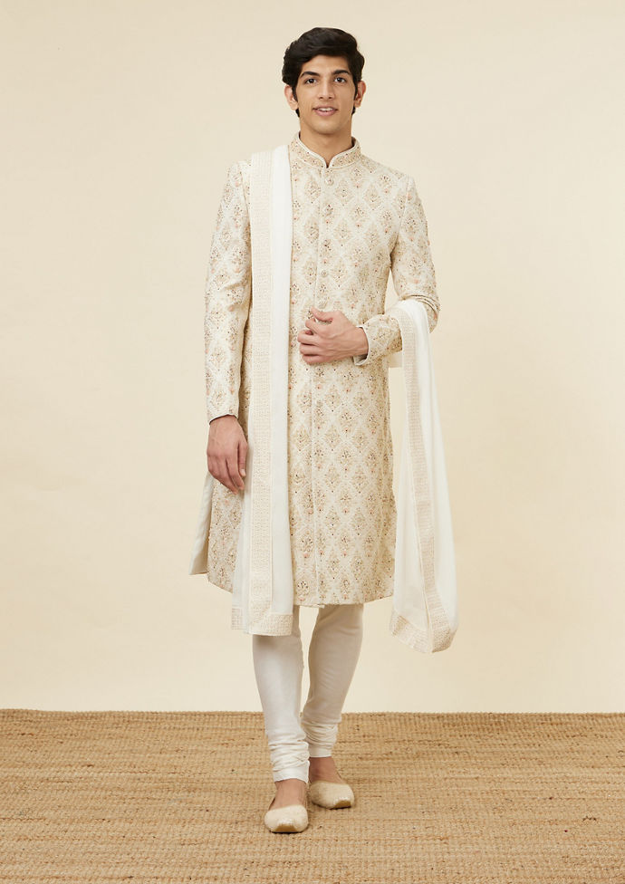 alt message - Twamev Men Timeless Beige Sherwani image number 2