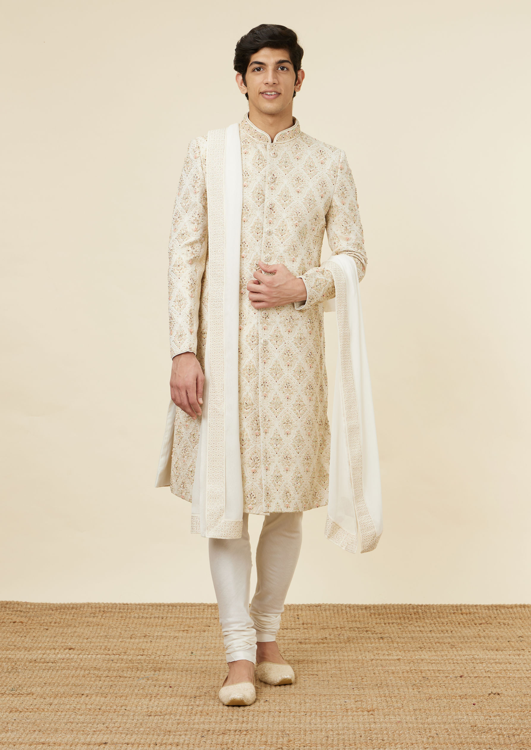 alt message - Twamev Men Timeless Beige Sherwani image number 2