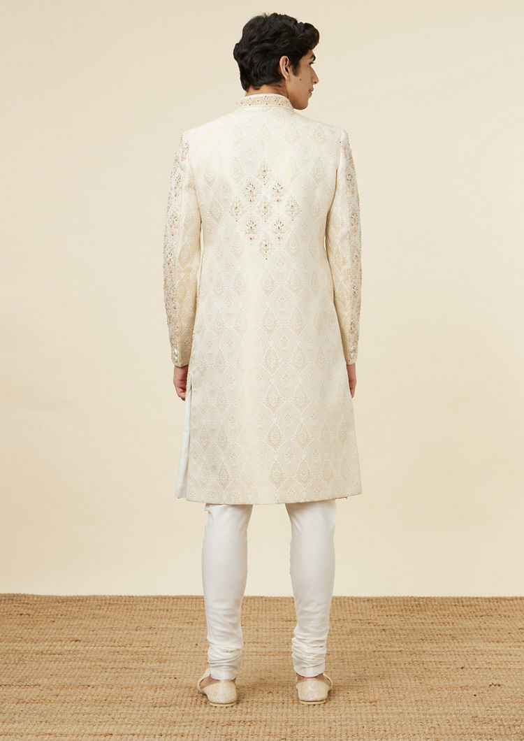 alt message - Twamev Men Timeless Beige Sherwani image number 4