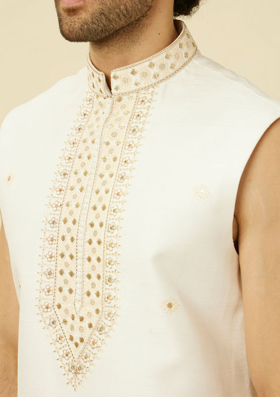 Twamev Men Off White Embroidered Jacket Style Sherwani Set