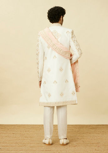 alt message - Twamev Men Off White Embroidered Jacket Style Sherwani Set image number 4