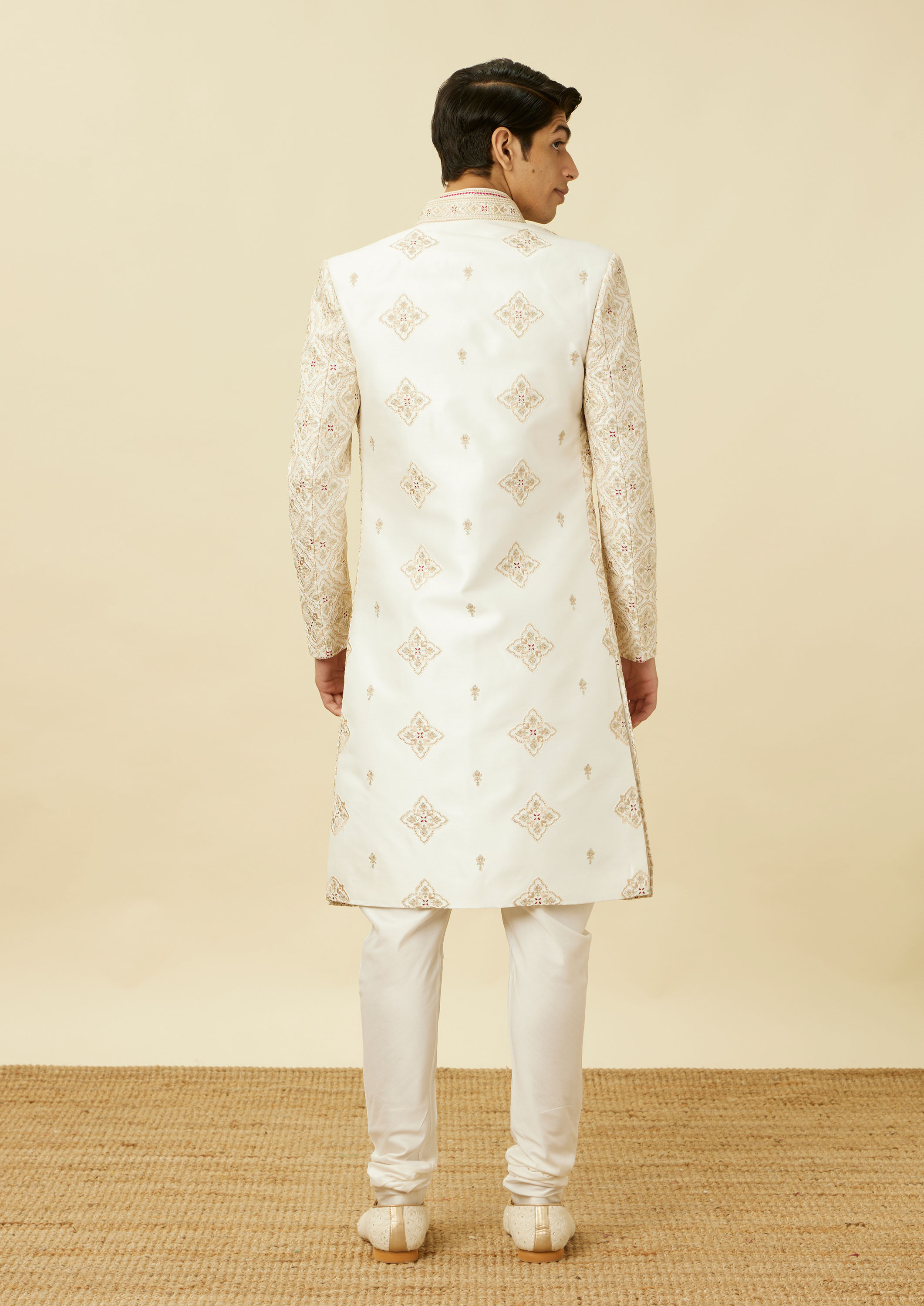 Twamev Men Cream Embroidered Jacket Style Sherwani Set image number 4