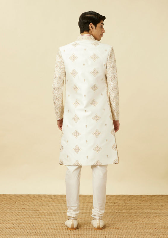 Twamev Men Cream Embroidered Jacket Style Sherwani Set image number 4