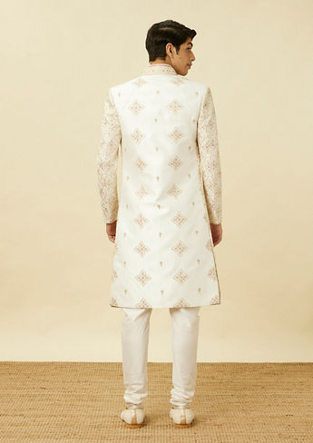 alt message - Twamev Men Cream Embroidered Jacket Style Sherwani Set image number 4