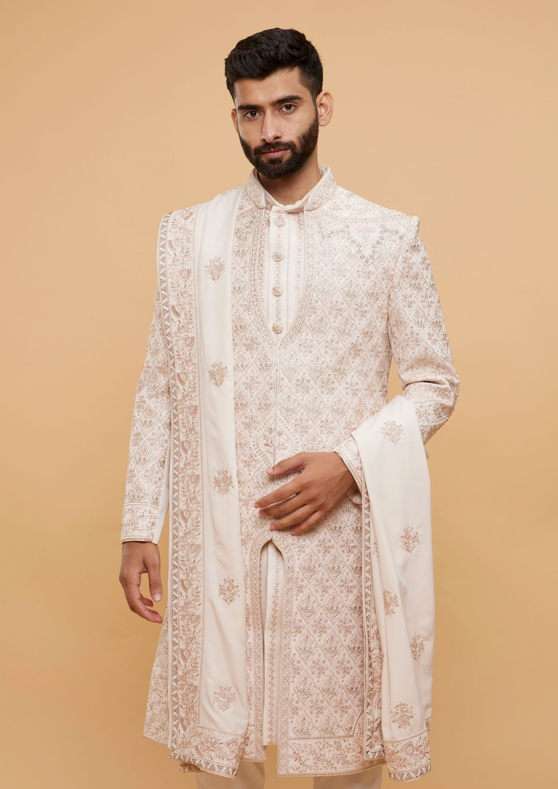 alt message - Twamev Men Pink Radiance Sherwani image number 0