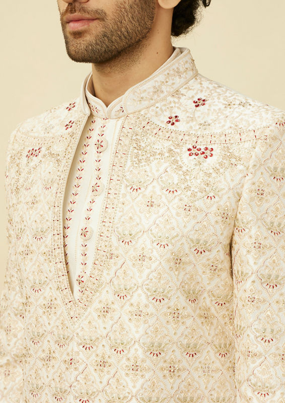 alt message - Twamev Men Luxe White Sherwani image number 1