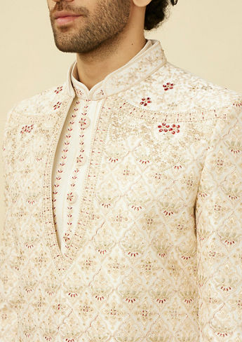 alt message - Twamev Men Luxe White Sherwani image number 1