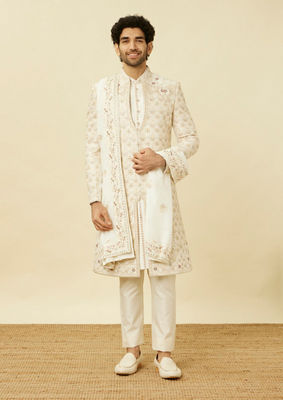 alt message - Twamev Men Luxe White Sherwani image number 3