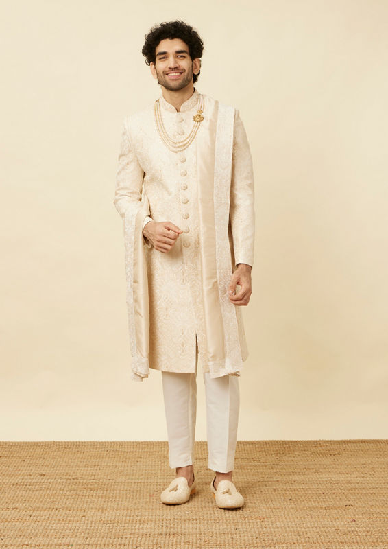 alt message - Twamev Men Classic Beige Sherwani image number 2