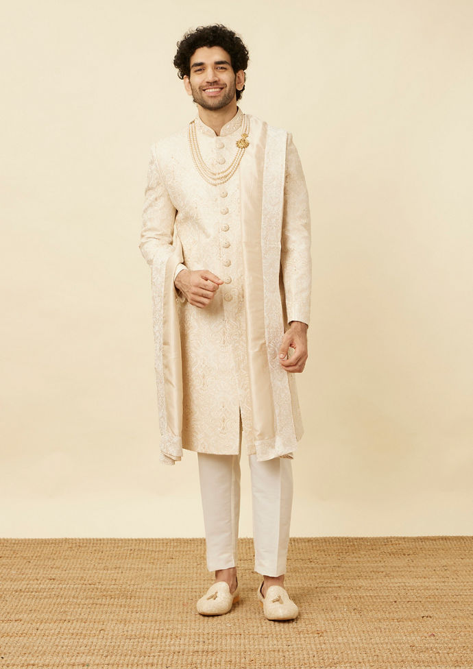 alt message - Twamev Men Classic Beige Sherwani image number 2