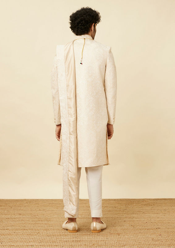 alt message - Twamev Men Classic Beige Sherwani image number 3