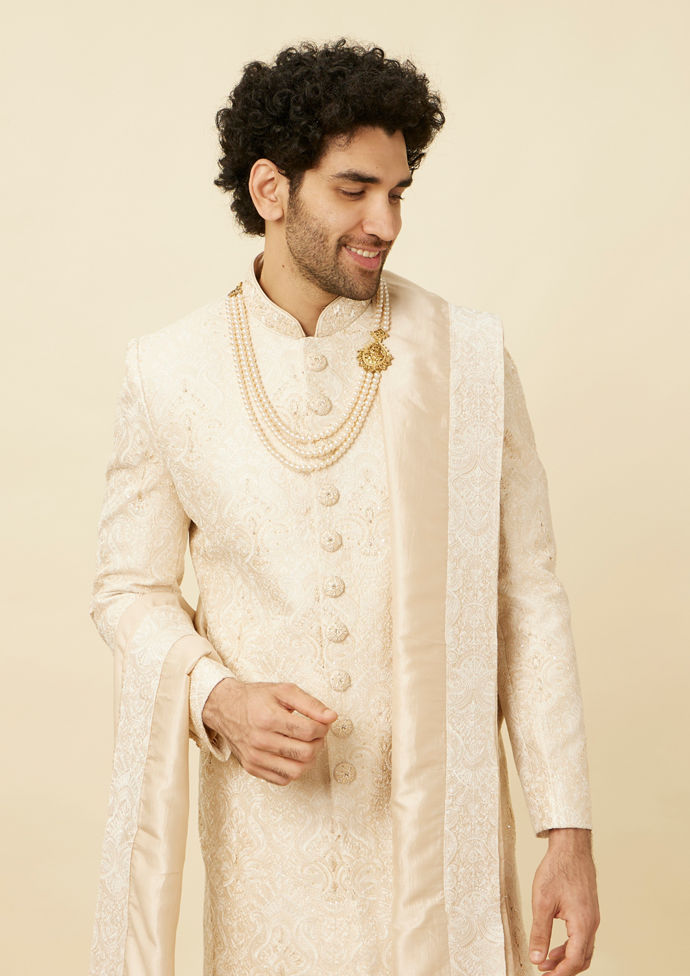 alt message - Twamev Men Classic Beige Sherwani image number 0