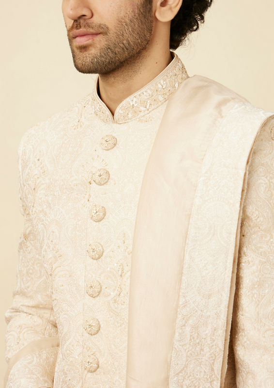 alt message - Twamev Men Classic Beige Sherwani image number 1