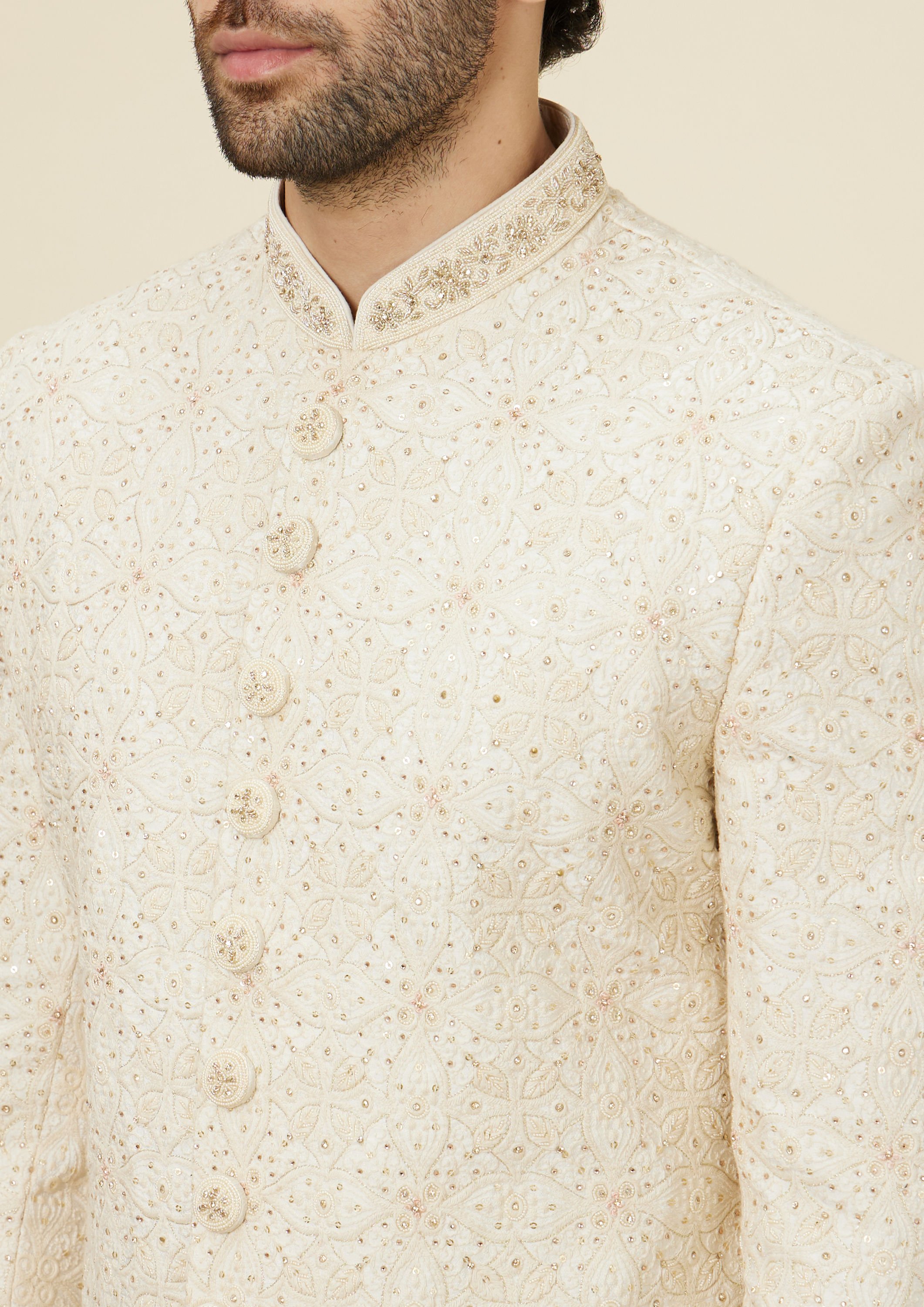 Twamev Men Cream Stone Spotlight Sherwani