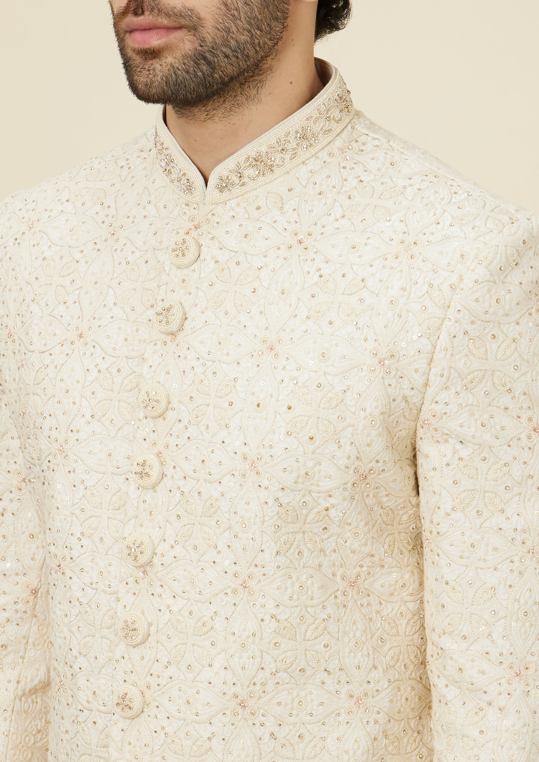 Twamev Men Cream Stone Spotlight Sherwani