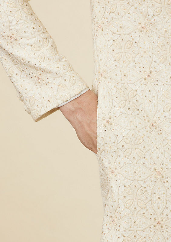 Twamev Men Cream Stone Spotlight Sherwani