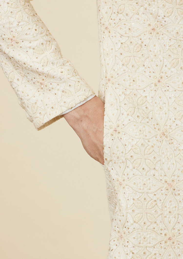 Twamev Men Cream Stone Spotlight Sherwani