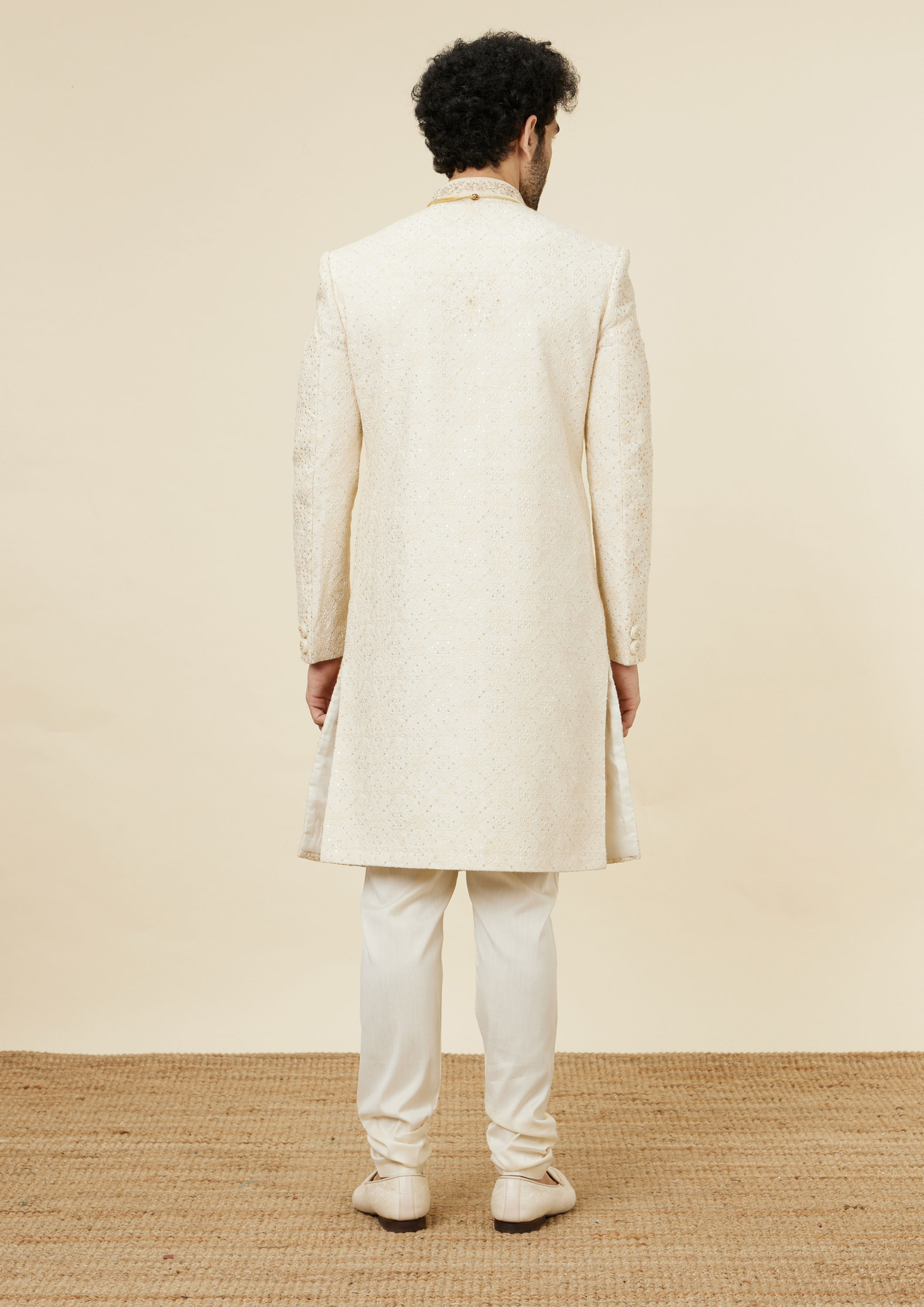 Twamev Men Cream Stone Spotlight Sherwani