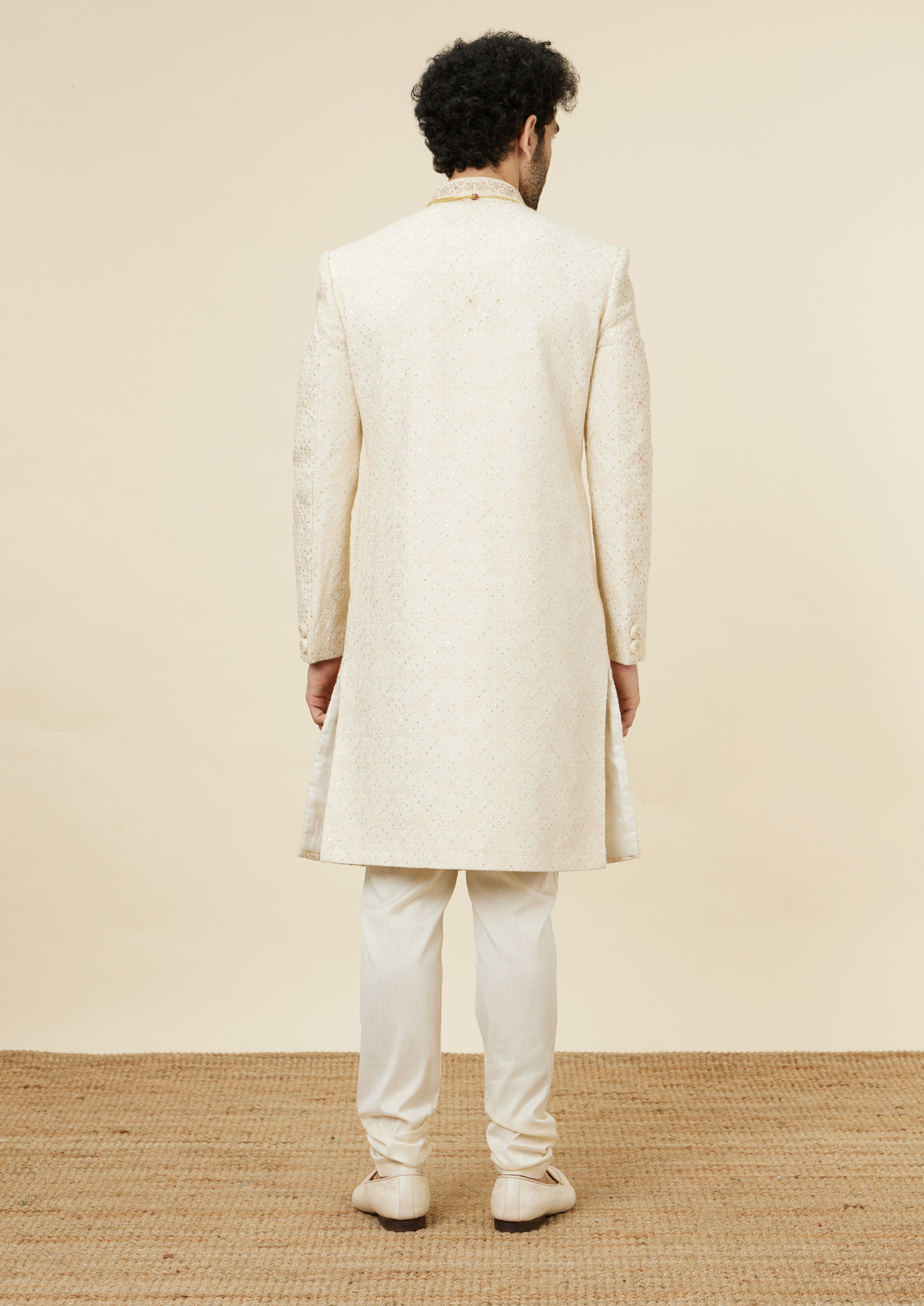 Twamev Men Cream Stone Spotlight Sherwani
