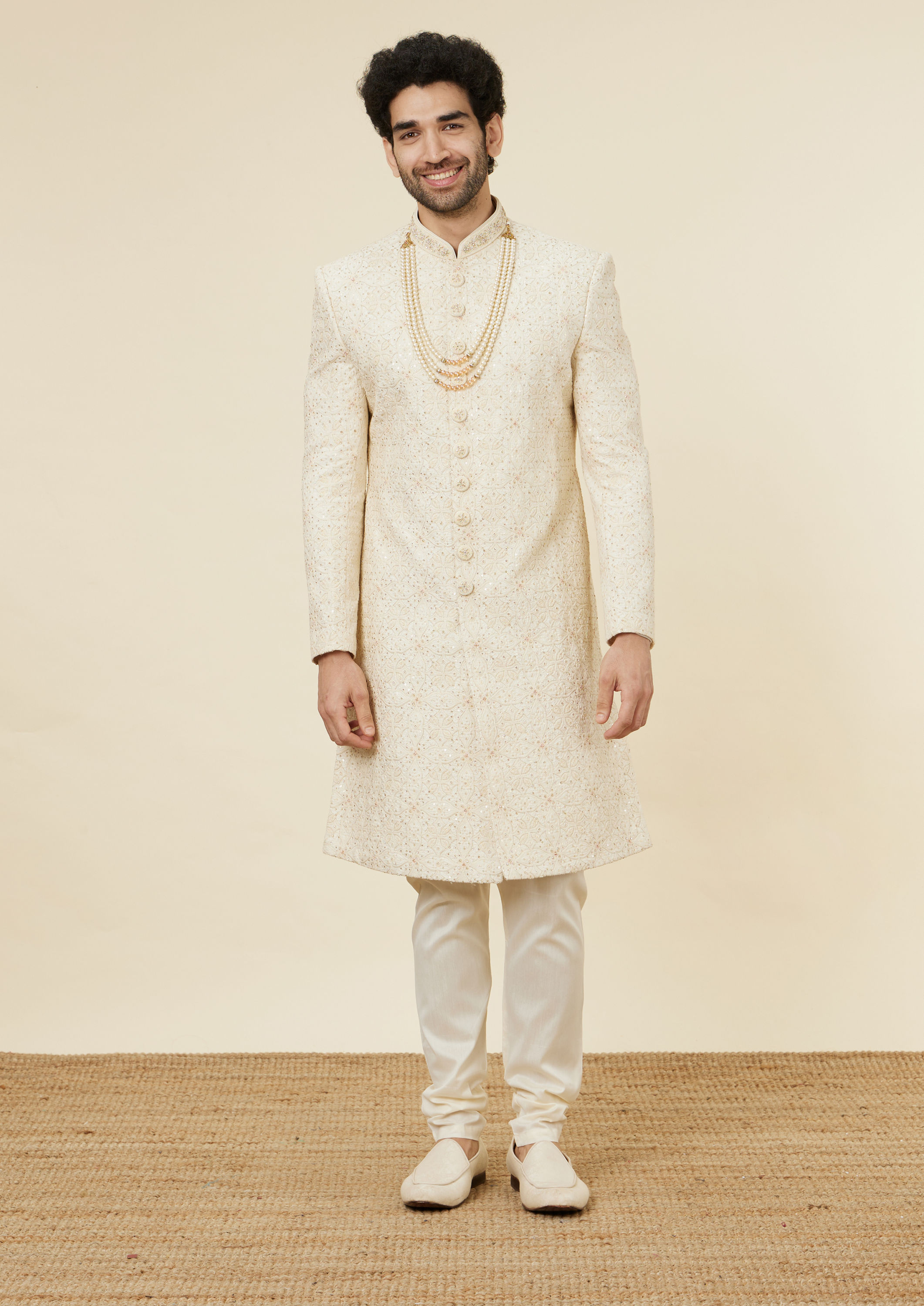 Twamev Men Cream Stone Spotlight Sherwani