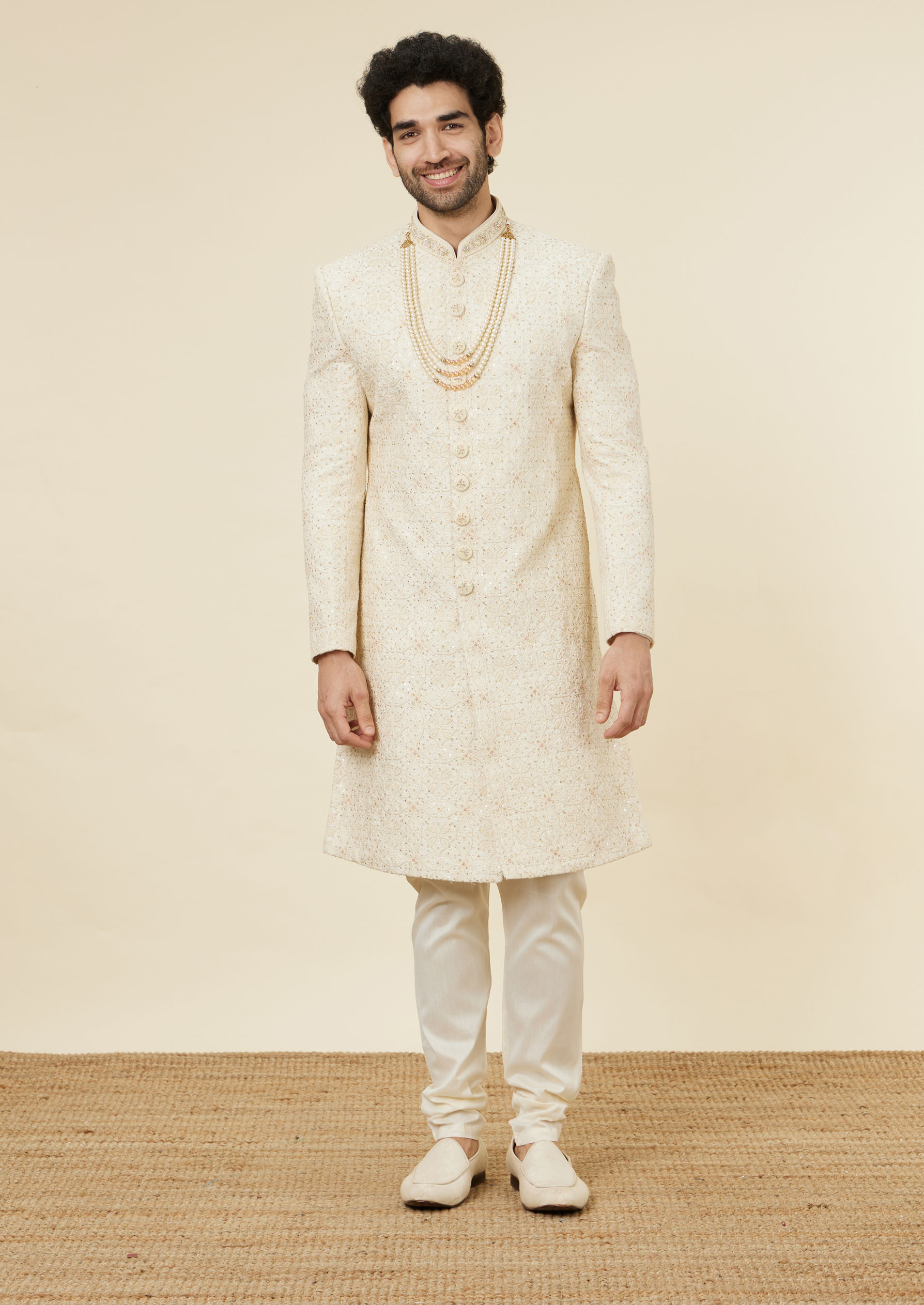 Twamev Men Cream Stone Spotlight Sherwani