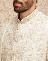 Twamev Men Ivory Silk Zardosi Embroidered Sherwani