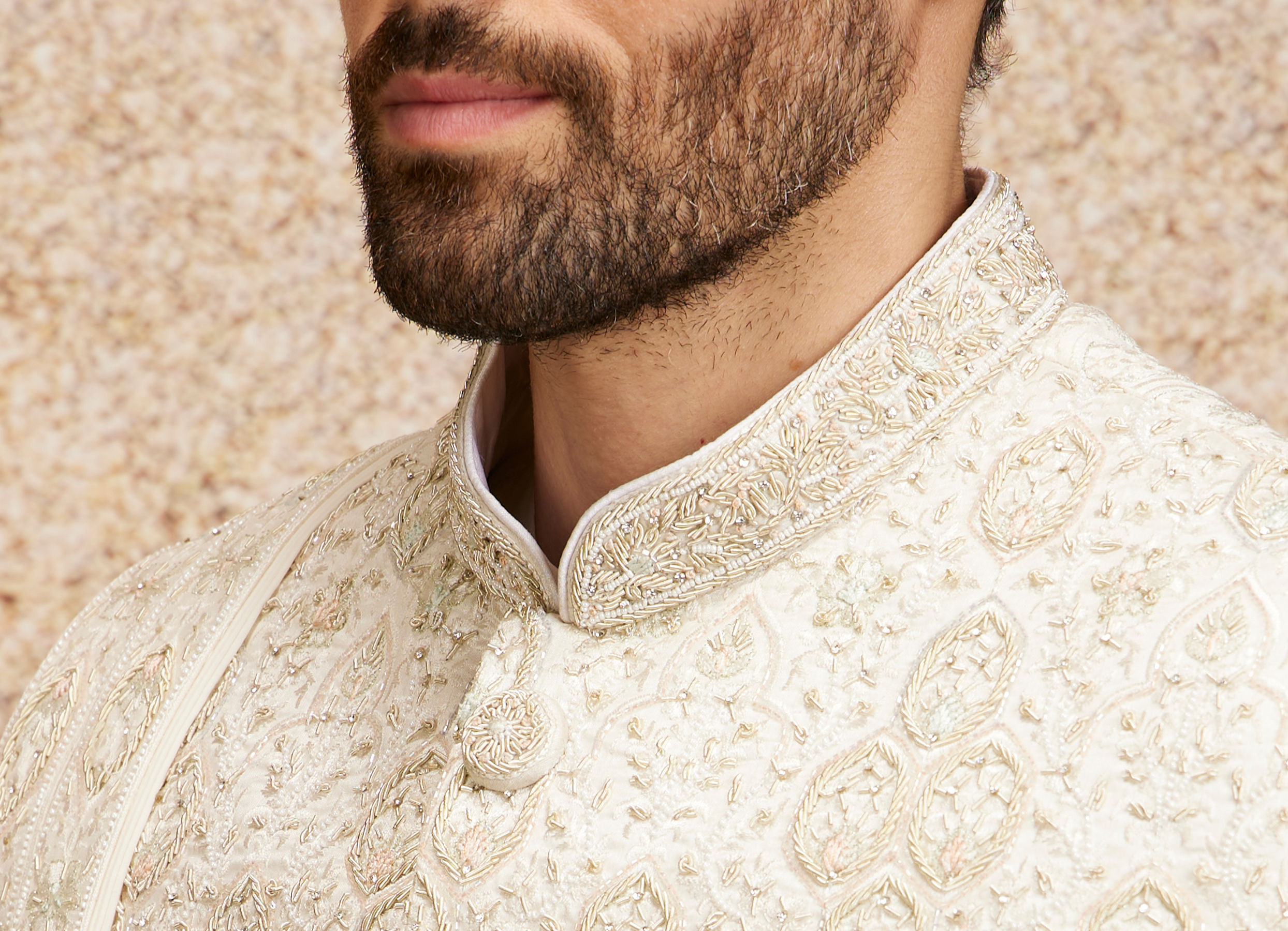 Twamev Men Ivory Silk Zardosi Embroidered Sherwani