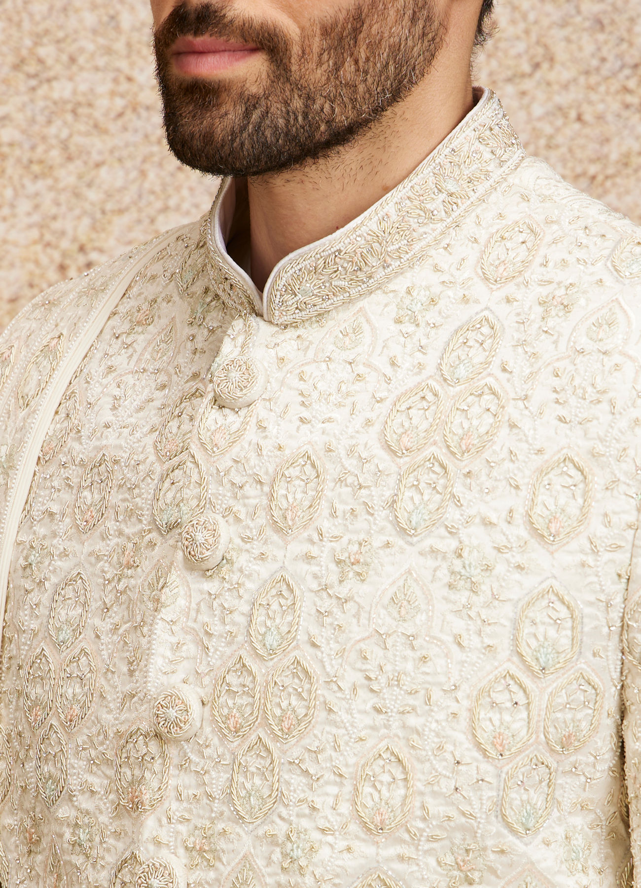 Twamev Men Ivory Silk Zardosi Embroidered Sherwani