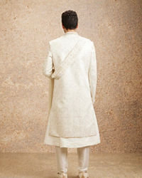 Twamev Men Ivory Silk Zardosi Embroidered Sherwani