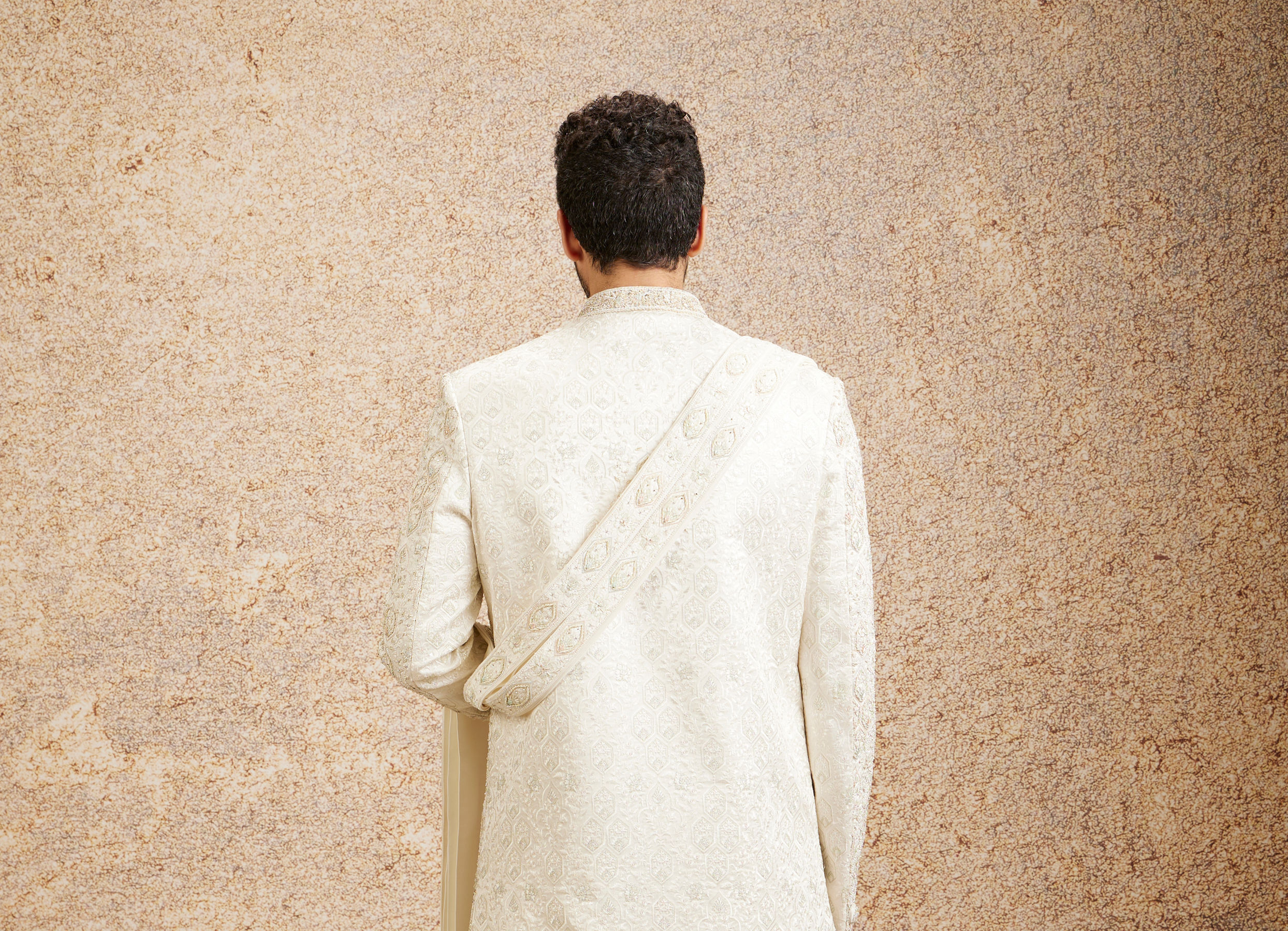 Twamev Men Ivory Silk Zardosi Embroidered Sherwani