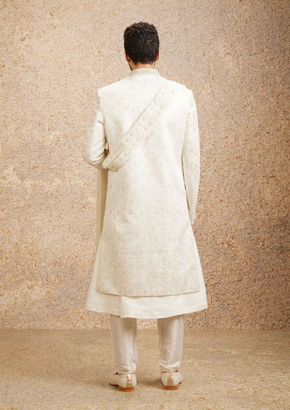 Twamev Men Regal Warm White Georgette Sherwani