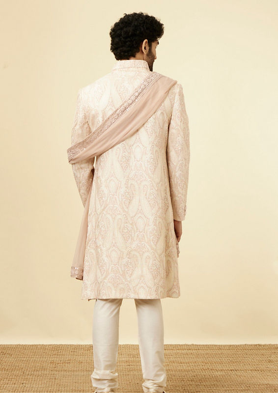 Twamev Men Subtle Beige Purple Sherwani