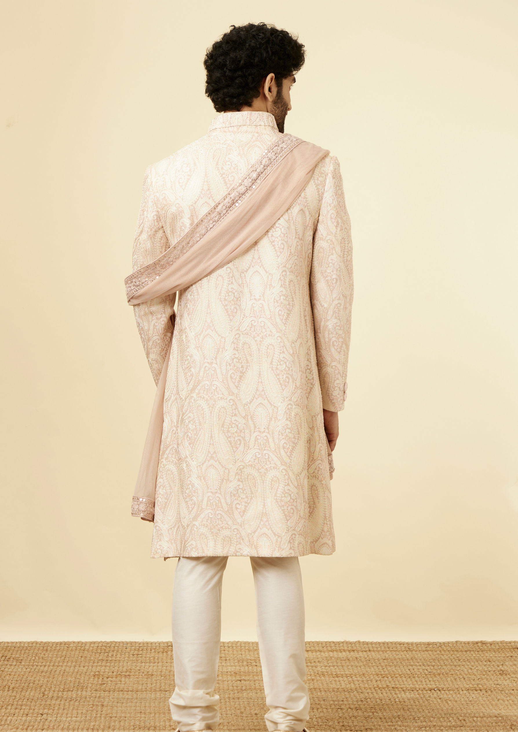 Twamev Men Subtle Beige Purple Sherwani