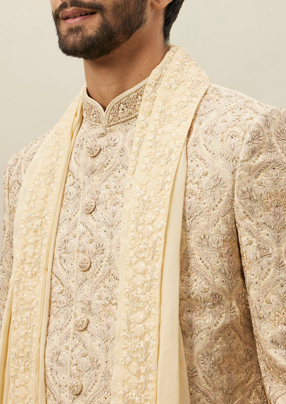 Twamev Men Biscuit Embroidered Sherwani Set