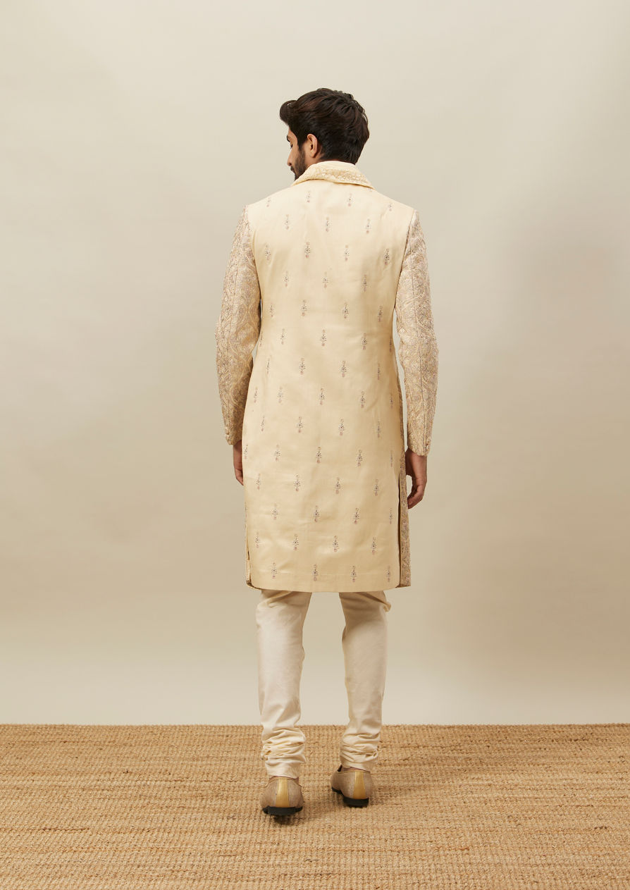 alt message - Twamev Men Biscuit Embroidered Sherwani Set image number 3