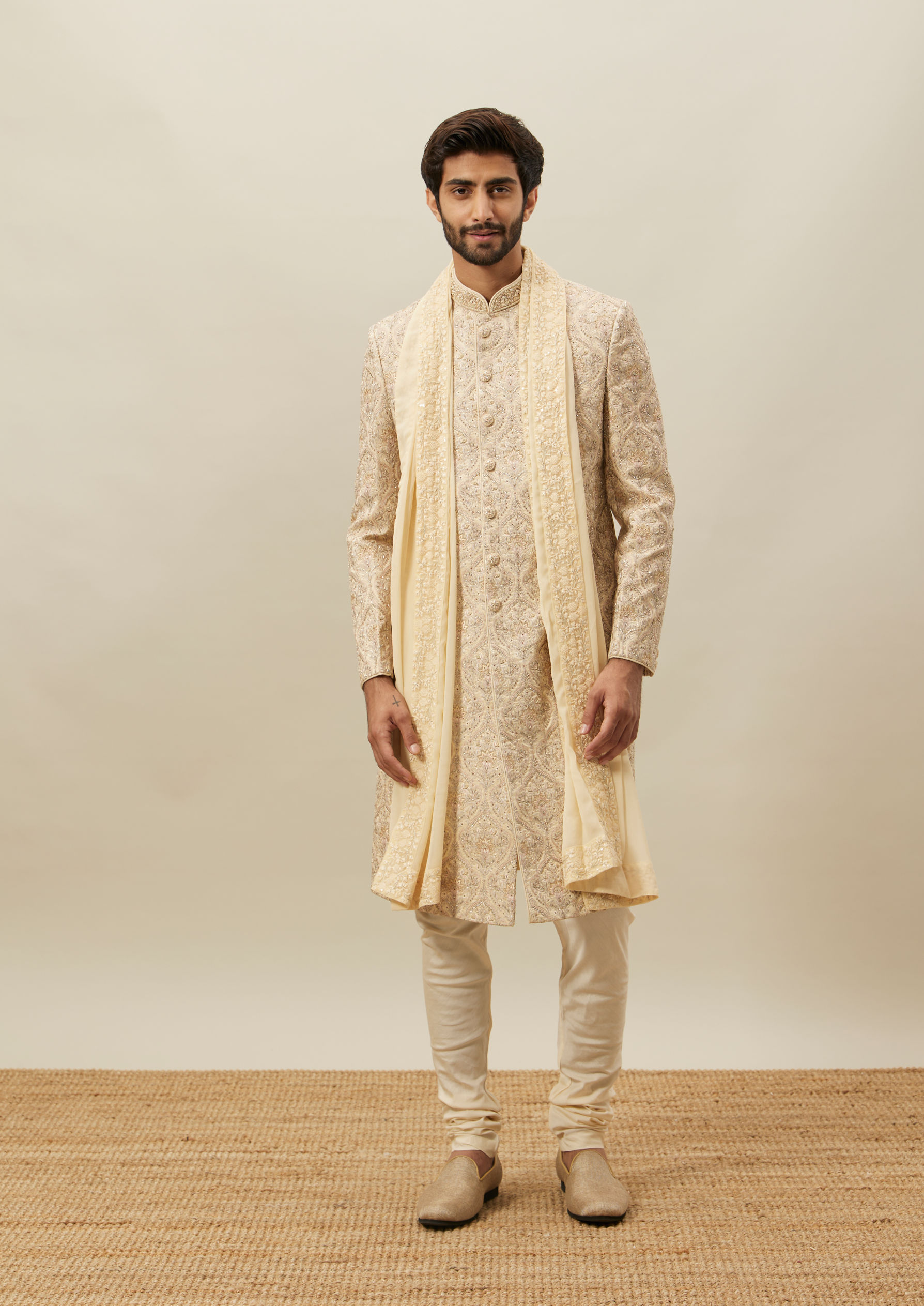 Twamev Men Biscuit Embroidered Sherwani Set