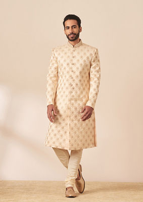 alt message - Twamev Men Faded Pink All Over Work Sherwani image number 1